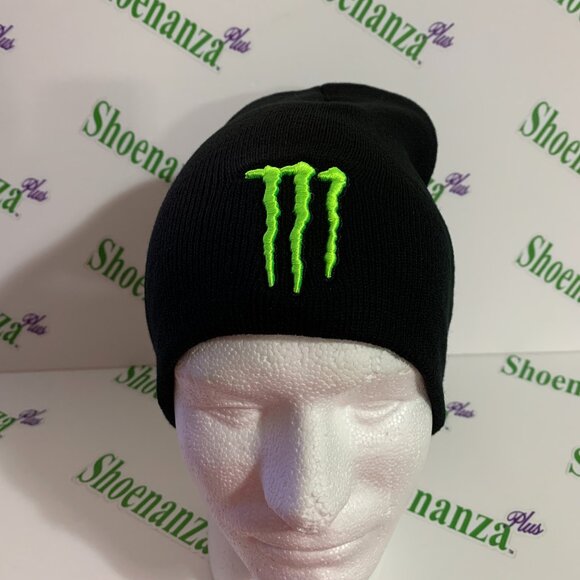Monster Energy Beanie Hat Boggin Cap Puffy M Claw Logo Green Black OSFM - Picture 1 of 6